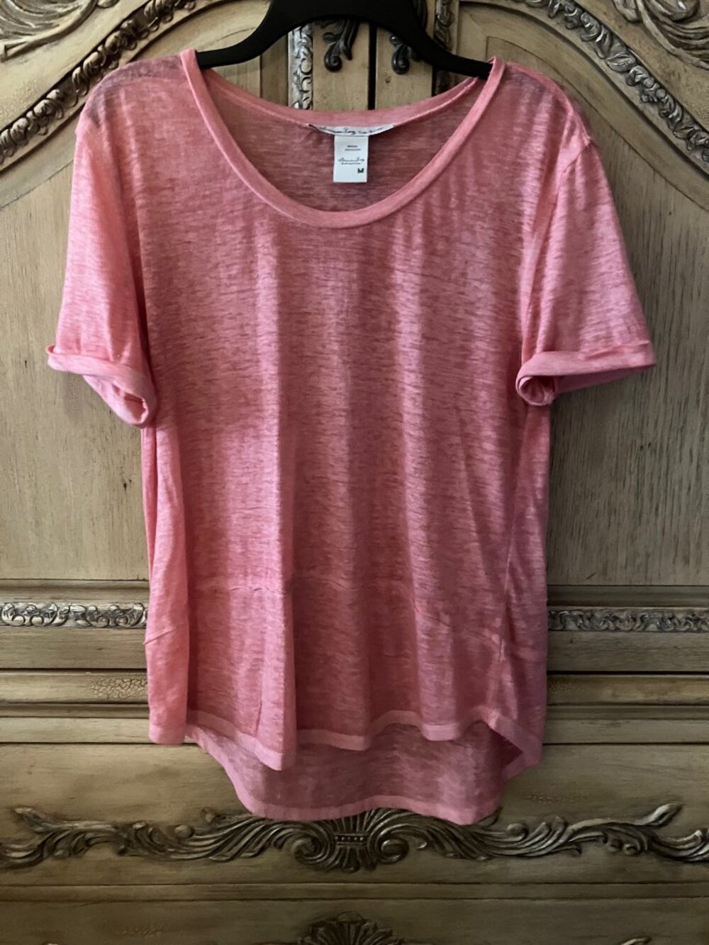 AMERICAN RAG - Orange Burn out Hi/Low Tee - Medium EUC